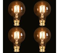 Terafeels 4 Pack B22 Vintage LED Light Bulbs, G80, 4W, 2700K Warm White, Antique Style Retro Amber Glass,Bayonet Light Bulb for Lamp, Ceiling Light and Decoration