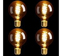 Terafeels 4 Pack E27 Vintage LED Light Bulbs, G80, 4W, Spiral Filament, 2700K Warm White Glow, Amber Glass, Dimmable Edison Screw in Light Bulb