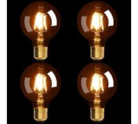 Terafeels 4 Pack E27 Vintage LED Light Bulbs, G80, 4W, Straight Filament, 2200K Warm Yellow Glow, Amber Glass, Dimmable Edison Screw in Light Bulb