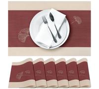 Terafeels 6 Pack Place Mats for Table, Ginkgo Leaves Pattern - Durable and Easy to Clean Placemats for Dining, Kitchen, or Home Decor - Non-Slip, Heat-resistant, Stylish Table Mats (Red)
