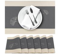 Terafeels 6 Pack Place Mats for Table, Ginkgo Leaves Pattern - Durable and Easy to Clean Placemats for Dining, Kitchen, or Home Decor - Non-Slip, Heat-resistant, Stylish Table Mats (Grey)