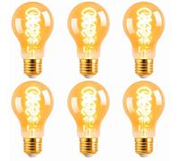 Terafeels 6 Pack Screw in Light Bulbs, A60, 4W, 220-240V, 2700K Warm White Glow, Amber Glass, Dimmable E27 Vintage LED Bulb