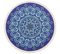 Terafeels Washable Blue Small Round Rugs - 3' Boho Rug with Tassel Washable Mandala Circle Mat Non-Slip Carpets for Entryway Kitchen Livingroom Bedroom 298090