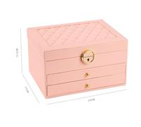 Terafeels Women's Jewelry Orgnizer Leather Jewelry Box Case Storage Organizer Earring Necklace,Ring Display Birthday Gift for Wife Mother Girl, Pink, 9" L x 6.7" W x 5.3" H (23 x 17 x 13.5cm)