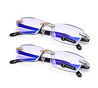 TERAISE Rimless Reading Glasses Fashion Diamond Cutting Design Anti-Fatigue | Blue Light Blocking Computer Readers Women Men TR90 Lightweight Comfortable Flexible for All Day Clear Vision Anti Eyestrain