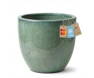 Teramico Premium Ceramic Glazed Plant Pot - 100% Frost-proof & Handmade. Flower Pot with Hole for Outdoor and Indoor Use. High-quality Planter, Unique, Winterproof (Green, 38 cm x 31 cm)
