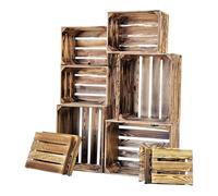Teramico Vintage Flamed Fruit Crates | Wine Crates & Wooden Crates | Ideal for Furniture Making DIY and Decoration | Great Set Offers | (Set of 6 Short Base)