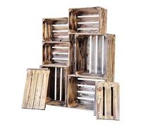 Teramico Vintage Flamed Fruit Crates | Wine Crates & Wooden Crates | Ideal for Furniture Making DIY and Decoration | Great Set Deals | (Set of 6 Base Longitudinal)