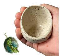 TERAZUNO Handmade Ceramic Herb Stripper Bowl - Multi-Purpose Kitchen Leaf Stripping Tool with 4-Hole Design for Herbs and Vegetables