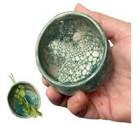 TERAZUNO Handmade Ceramic Herb Stripper Bowl - Multi-Purpose Kitchen Leaf Stripping Tool with 4-Hole Design for Herbs and Vegetables