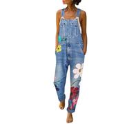 TERAZUNO Women's 90s Bib Pants Casual Sleeveless Overalls Vintage Romper Baggy Playsuits Denim Dungarees Adjustable Straps Summer Playsuit Ankle-Length Comfortable Denim Dungarees(Blue,M)