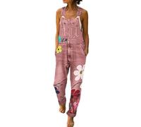 TERAZUNO Women's Dungarees Baggy Casual Jumpsuit Overall with Straps Y2K Vintage Loose Comfortable Adjustable Strap Playsuit 90s Spring Winter Autumn Sleeveless Dungarees(Pink,5XL)