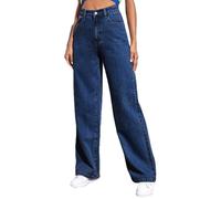 TERAZUNO Women's Jeans High Waist Wide Leg Straight Jeans Women's Jeans Wide Leg High Waist Stretch Baggy Jeans Women's Pants Wide Leg Jeans Casual Flared Mom Cargo Pants Jeans Women Straight(Dark Blu