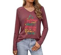 Terecey Christmas T Shirts for Women Long Sleeve V Neck Top Merlot Red