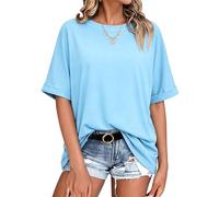 Terecey Oversized Tshirt Women's Crew Neck Simple Half Sleeve Baseball Tee Casual Cotton Shirt Tunic Summer Basic Tops, Sky Blue S