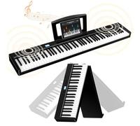 TERENCE Foldable Digital Piano 88 Semi-weighted Keys Full Size Electric Piano Keyboard with 1800mAh Rechargeable Battery 10W Speakers Display Function Keys Support MIDI Bluetooth Sticker Bag