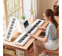TERENCE Folding Piano Keyboard 88 Key, Portable Piano with Semi-Weighted Keyboard, Pink Piano with Recording and Bluetooth Support, with Pedal and 4-unit Speaker, Preferred Choice for Beginners,White