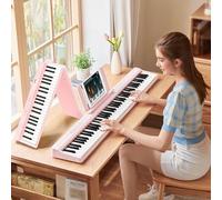 TERENCE Folding Piano Keyboard 88 Key, Portable Piano with Semi-Weighted Keyboard, Pink Piano with Recording and Bluetooth Support, with Pedal and 4-unit Speaker, Preferred Choice for Beginners (Pink)