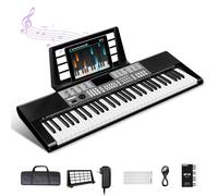 TERENCE Keyboard Piano 61 Keys Dual HiFi Speakers Digital Piano with 51 Panel Function Buttons LED Display Dual Keyboard 2 Power Options Electric Piano Support for Headset and Microphone