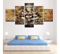 TERERGTS Hindu God Ganesha Elephant Trunk Canvas Prints Painting Wall Art Home Decor 5 Pieces