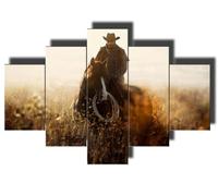 TERERGTS Horse Paintings 5 Pieces Canvas Wall Art Native American Cowboy Decoration Pictures