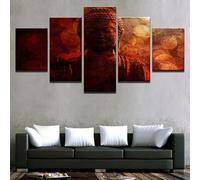 TERERGTS Zen Buddha Meditation Statue Buddhism Canvas Prints Painting Wall Art Decor 5 Pieces