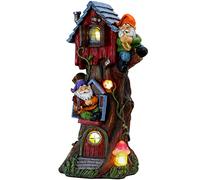 TERESA'S COLLECTIONS 11" Tall Large Garden Statues Gnome Treehouse with Solar Outdoor Light, Dad Gifts for Men,Resin Garden Decor Lawn Ornaments for Patio Yard Decor Gifts for Dad and Mom