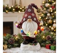 TERESA'S COLLECTIONS 19CM Solar-Powered Resin Red Christmas Gonk, Festive Decor with Auto-Light LED String, Weatherproof for Indoor Outdoor Garden Home Xmas Gift