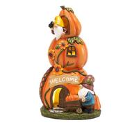 TERESA'S COLLECTIONS Autumn Decorations, Lovely Fairy Orange Pumpkins House Ornaments with Solar Lights, Waterproof Resin Garden Ornaments Outdoor, Fairy House Fall Gifts Indoor/Outdoor 18CM