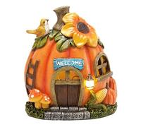 TERESA'S COLLECTIONS Autumn Decorations, Lovely Fairy Pumpkins House Ornaments with Solar Lights, Waterproof Resin Garden Ornaments Outdoor, Fairy House Fall Gifts for Women Indoor/Outdoor 13CM