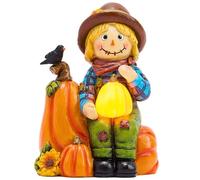 TERESA'S COLLECTIONS Autumn Decorations, Lovely Scarecrows and Pumpkins Ornaments with Solar Lights,Waterproof Garden Ornaments Outdoor, Fall Gifts for Women, Indoor/Outdoor 18CM