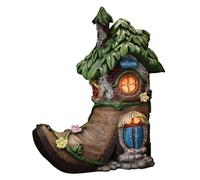 TERESA'S COLLECTIONS Boot Fairy House Garden Statues with Solar Outdoor Light for Garden Decor, Resin Fairy Garden Accessories Outdoor, Home Decorations Lawn Ornaments Yard Decor Gifts for Mom, 6"