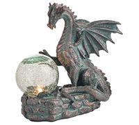 TERESA'S COLLECTIONS Dragon Outdoor Statues with Solar Crackle Globe Light, Resin Bronze Gothic Garden Decor,Touching Magic Ball Resin Lawn Ornaments for Patio Yard Decorations Gifts for Mom Dad, 6"