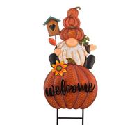 TERESA'S COLLECTIONS Fall Gnome Pumpkin Decorations for Outdoor Home, Metal Fall Decor Welcome Signs Stakes, Orange Autumn Yard Decor for Thanksgiving, Harvest Garden Patio Gift for Mom 25"
