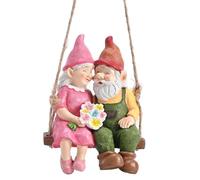 TERESA'S COLLECTIONS Garden Decor, Garden Gnomes Decor, Mr and Mrs Gnome Couple Sitting on a Swing, Waterproof Resin Garden Decor Outdoor, Tree Ornaments, Indoor/Outdoor,5.9"