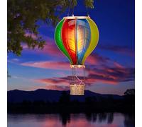 TERESA'S COLLECTIONS Garden Ornaments Outdoor, 45CM Realistic Flame Hot Air Balloon Solar Garden Light, Hanging Rainbow Glass Effect Solar LED Balloon Lantern, for Balcony & Tree, Gifts for Women