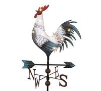 TERESA'S COLLECTIONS Garden Ornaments Outdoor, 86cm Metal Rooster Garden Statue, Weather Vane with Solar Light, Waterproof Sculpture Decoration for lawn,Yard & Eave, Gifts for Women, White