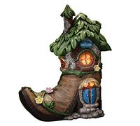 TERESA'S COLLECTIONS Garden Ornaments Outdoor, Lovely Fairy Boot House Solar Light, Waterproof Resin Fairy House Ornaments, New Year Gifts, Indoor Outdoor 21.5CM