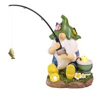 TERESA'S COLLECTIONS Garden Ornaments Outdoor, Lovely Fishing Gnomes with Flowers and Solar Lights, Family Gnomes Series, Waterproof Resin Ornaments, Garden Decorations Gifts Indoor Outdoor 23CM