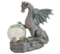 TERESA'S COLLECTIONS Garden Ornaments Outdoor, Sitting Bronze Dragon Statues with Solar Crack Glass Ball, Waterproof Resin Dragon Ornaments, Indoor Outdoor 15CM