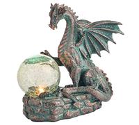 TERESA'S COLLECTIONS Garden Ornaments Outdoor, Sitting Bronze Dragon Statues with Solar Crack Glass Ball, Waterproof Resin Dragon Ornaments, Indoor Outdoor 22.6CM