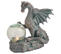 TERESA'S COLLECTIONS Garden Sculptures & Statues, Solar Dragon Outdoor Statues Figurines, Resin Bronze Gothic Decor Lawn Ornaments for Patio Table Deck Balcony Yard Decorations, 8.9 Inch