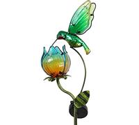 TERESA'S COLLECTIONS Glass Flower Bird Pathway Solar Outdoor Light for Garden Decor, 39'' Tulip and Hummingbird Metal Decorative Stakes Yard Art for Lawn Patio Porch Decorations, Gifts for Mom