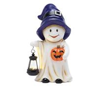TERESA'S COLLECTIONS Halloween Decorations, Medium Blue Lovely Ghost and Pumkins Ornaments with Solar Lights,Waterproof Garden Ornaments Outdoor, for Women, Indoor/Outdoor 20CM