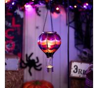 TERESA'S COLLECTIONS Halloween Solar Hot Air Balloon Hanging Garden Light - 45CM Realistic Flame Waterproof Outdoor Balloon Lantern Decoration in Purple & Orange, Auto On/Off, for Patio, Porch & Yard