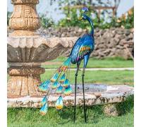 TERESA'S COLLECTIONS Large Garden Ornaments Outdoor, Gorgeous Standing Metal Peacock Garden Statues Sculptures, Bird Art Decorations for Lawn Yard, Gifts for Women, 35inch Tall