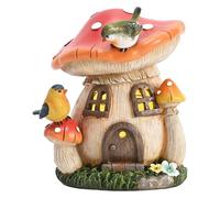 TERESA'S COLLECTIONS Mushroom Fairy Solar Resin Waterproof Sculpture 6.1" | Solar mushroom cute house & bird decor glow | Outdoor waterproof resin for garden, yard, patio | Great gift for any occasion