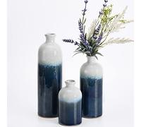TERESA'S COLLECTIONS Navy Blue and White Vases for Home Decor, Ceramic Modern Decorative Pottery Vases for Shelf Decoration, Living Room, Fireplace, for Mom,10" Valentine Vase Set of 3-3PCs