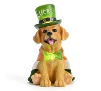TERESA'S COLLECTIONS Saint Patrick's Day Decor, Dog Statue with Irish Costume and Solar Light, Waterproof Resin Garden Decor, Saint Patrick's Day Decor Gift for Party 8 Inch