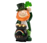 TERESA'S COLLECTIONS St Patricks Decorations for Outdoor Decor, Irish Luckly Tiered Tray Decor with Clover, St Patricks Day Shamrock Leprechaun Figurine with Solar Lights, Irish Gifts for Home,7.9"